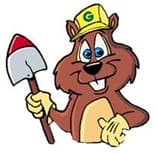 Groundhog with yellow hat and shovel