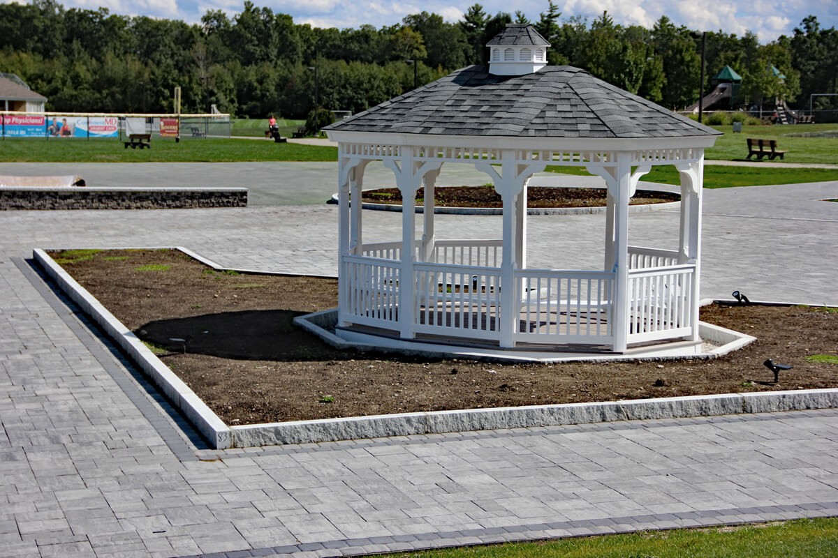 large patio and gazebo in a town park